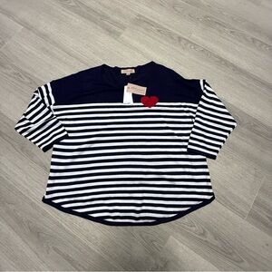 Philosophy Navy and White Striped Top with Red Accent